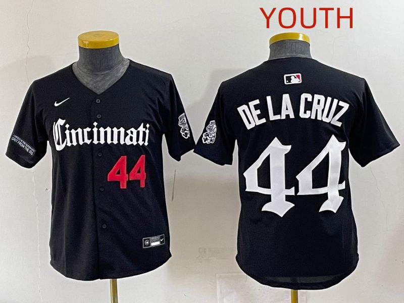 Youth 2025 Cincinnati Reds #44 De La Cruz Black Five generations Joint Name Nike MLB Jersey style 7->youth mlb jersey->Youth Jersey